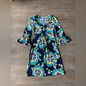 Lilly Pulitzer Silk Dress Women’s XS TWYLA Designer Floral Bell Sleeve Retro